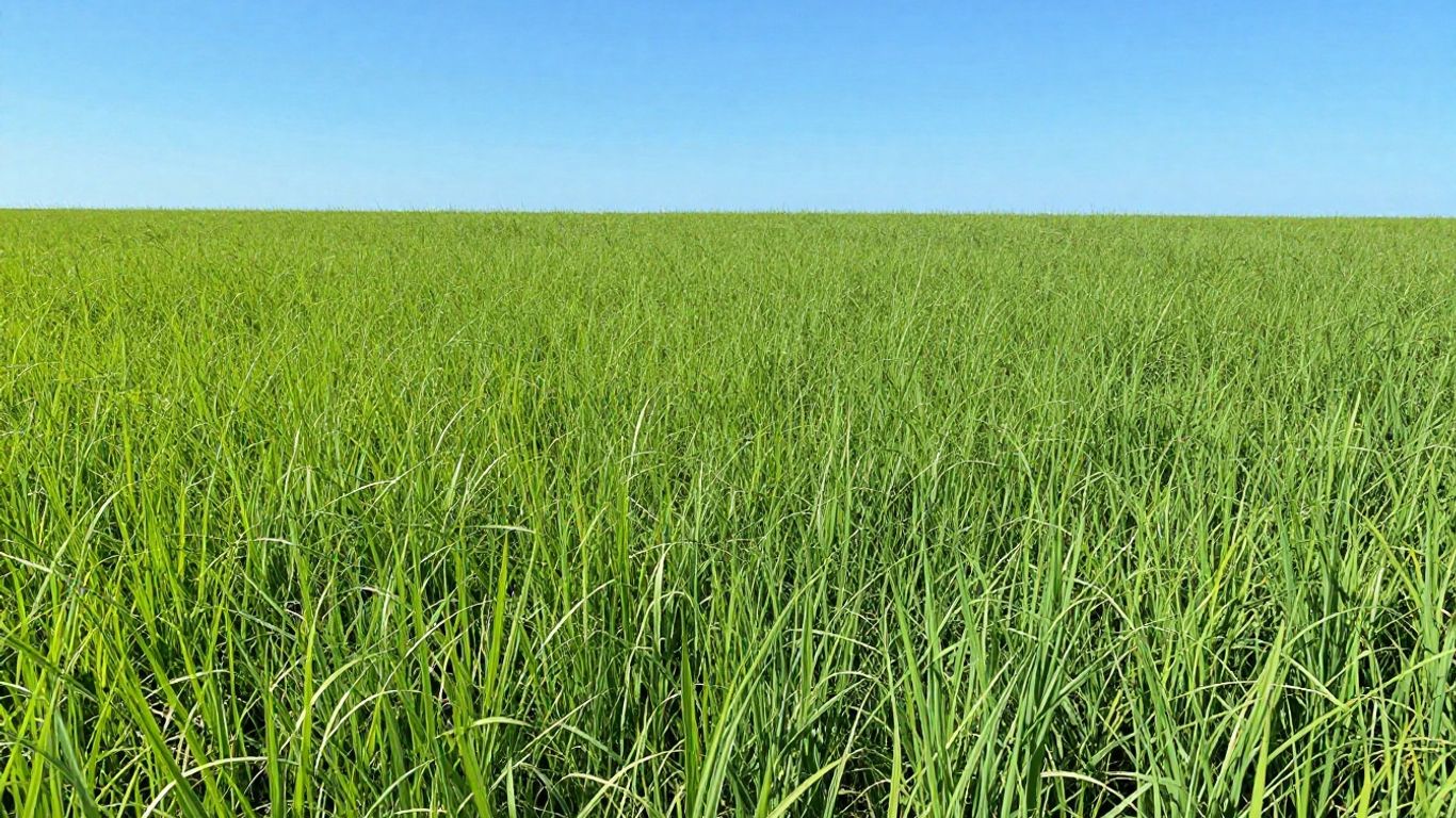 Campo verde de Brachiaria Piatã em dia ensolarado.